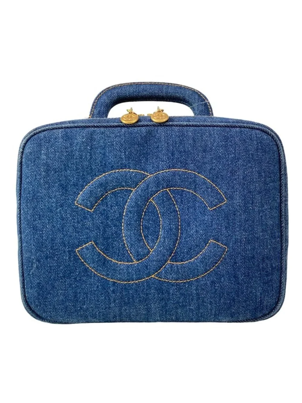 Chanel Vanity Bag Blue CC Logo Gold